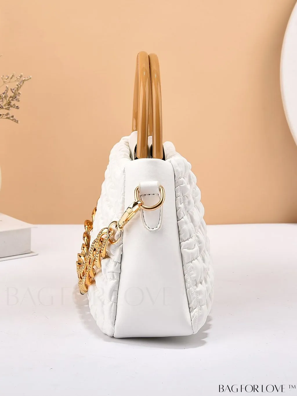 BagForLove - Womens Stylish Large Shoulder Bag with Chain-Embellished Double Handles & Zipper Closure