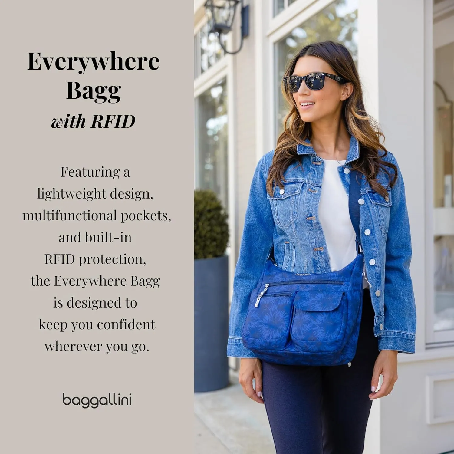 Baggallini Everywhere Bagg Crossbody Women 11x9 Lightweight Nylon Hobo Water-Resistant Travel Bag W/RFID