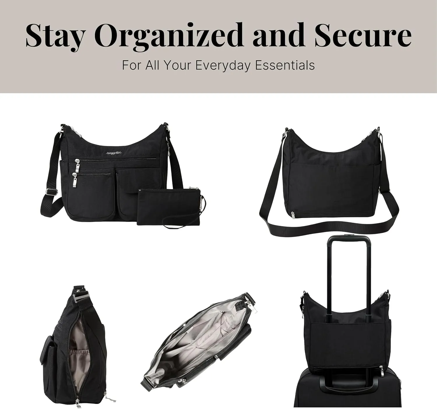 Baggallini Everywhere Bagg Crossbody Women 11x9 Lightweight Nylon Hobo Water-Resistant Travel Bag W/RFID