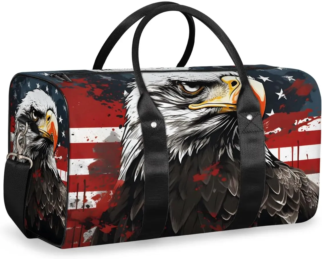 Bald Eagles Travel Duffel Bag for Women Men Waterproof Foldable Overnight Weekender Bag Large Capacity Sports Gym Bag