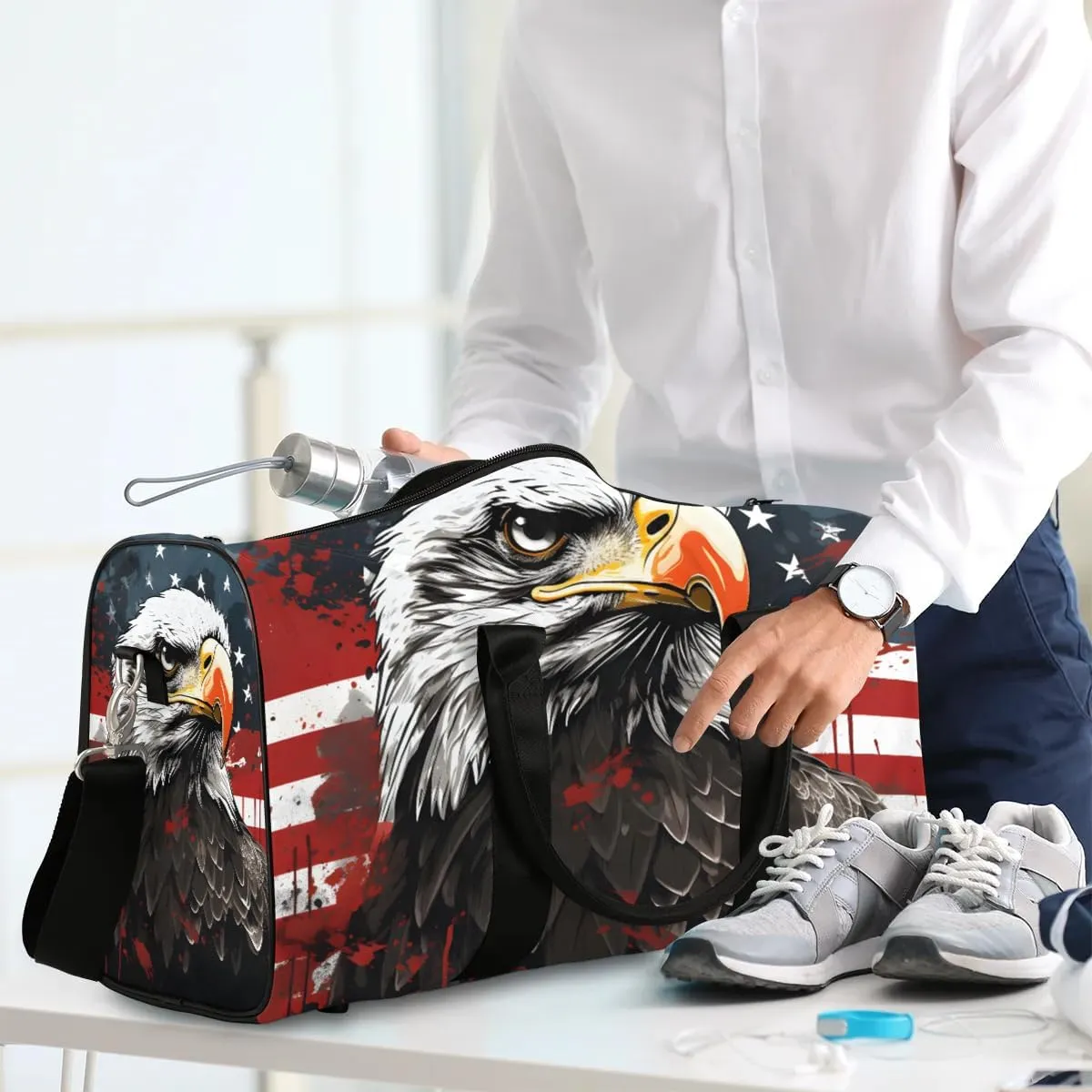 Bald Eagles Travel Duffel Bag for Women Men Waterproof Foldable Overnight Weekender Bag Large Capacity Sports Gym Bag
