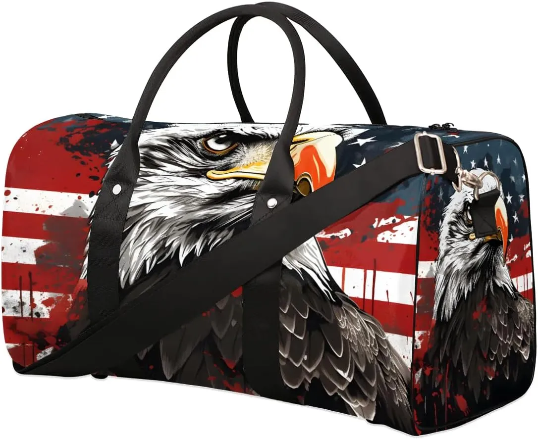 Bald Eagles Travel Duffel Bag for Women Men Waterproof Foldable Overnight Weekender Bag Large Capacity Sports Gym Bag
