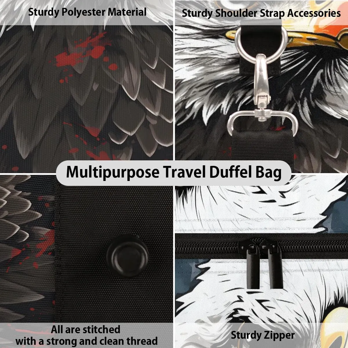 Bald Eagles Travel Duffel Bag for Women Men Waterproof Foldable Overnight Weekender Bag Large Capacity Sports Gym Bag