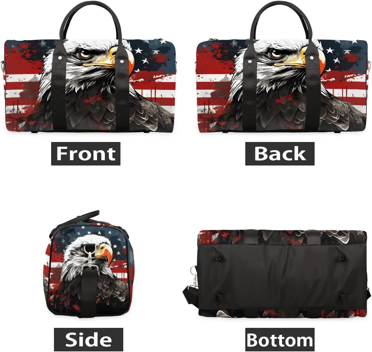 Bald Eagles Travel Duffel Bag for Women Men Waterproof Foldable Overnight Weekender Bag Large Capacity Sports Gym Bag