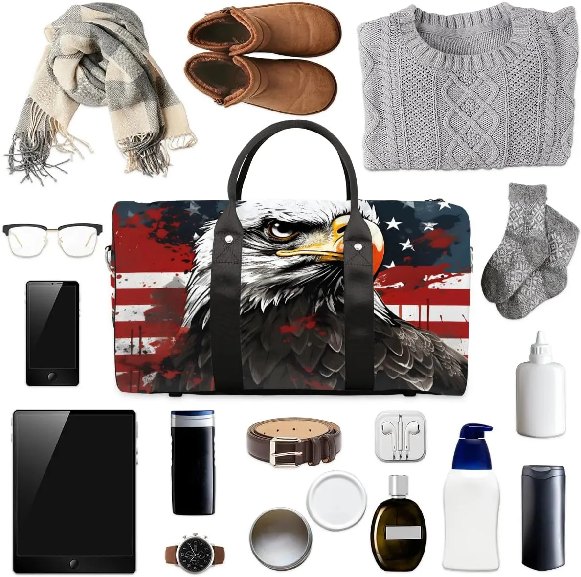 Bald Eagles Travel Duffel Bag for Women Men Waterproof Foldable Overnight Weekender Bag Large Capacity Sports Gym Bag