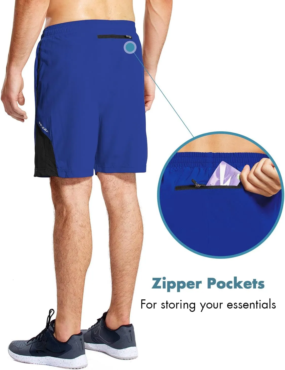 baleaf Men's 7" Running Shorts with Mesh Liner Zipper Pocket for Athletic Workout Gym