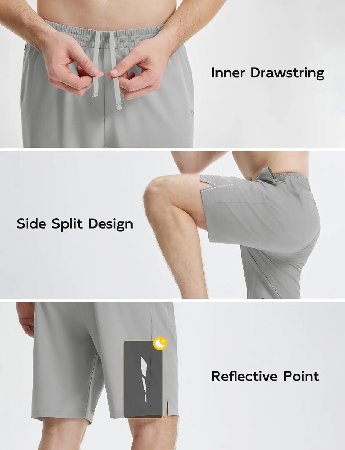 baleaf Men's Athletic Running Shorts 9" Quick Dry Workout Gym Shorts Lightweight Mesh 2 in 1 Shorts with Zipper Pockets