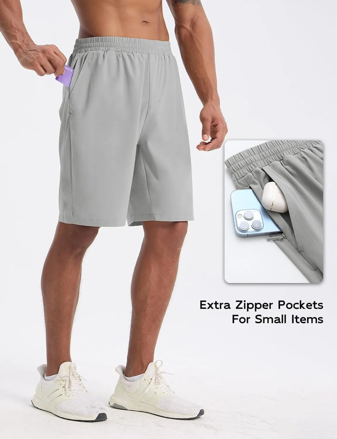 baleaf Men's Athletic Running Shorts 9" Quick Dry Workout Gym Shorts Lightweight Mesh 2 in 1 Shorts with Zipper Pockets