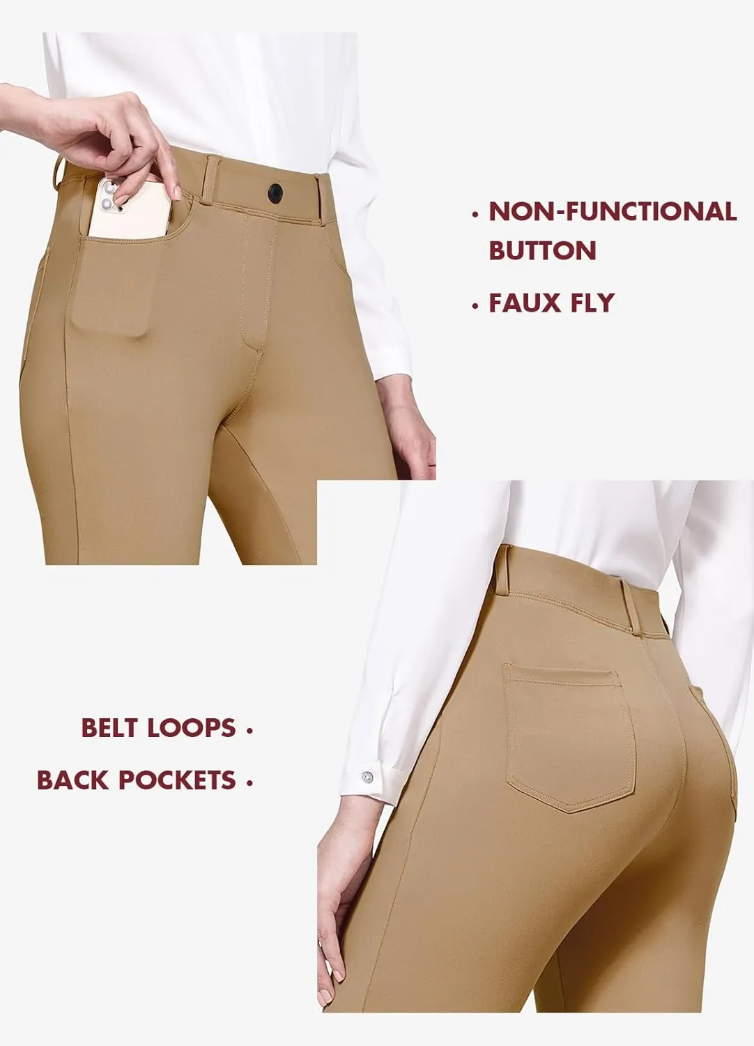 baleaf Womens Dress Pants 29"/31" Yoga Work Pants Straight Leg/Bootcut Pull On Slacks Business Casual Office Pockets