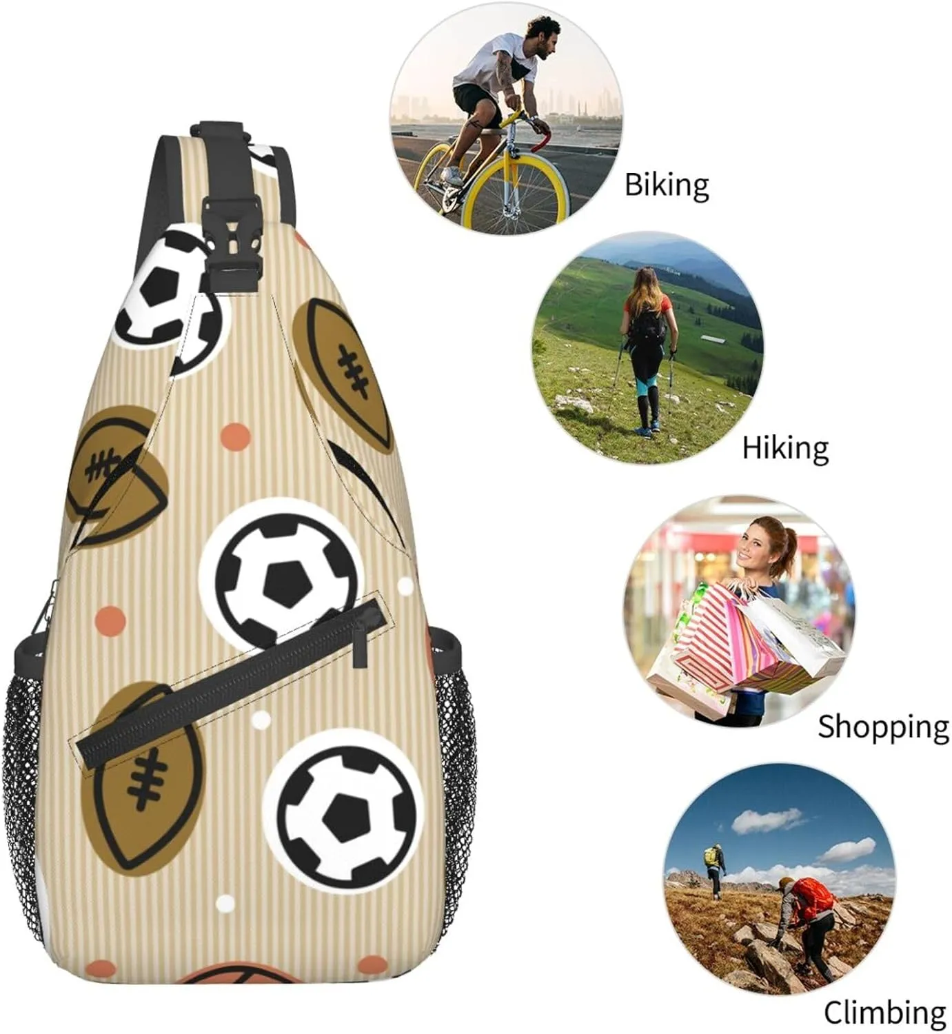 Balls Crossbody Sling Backpack Sling Bag Adjustable Chest Shoulder Daypack For Women Men
