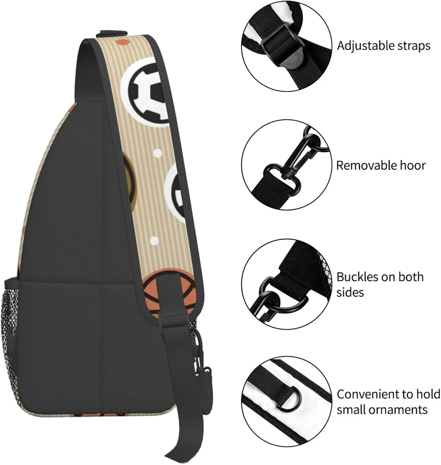Balls Crossbody Sling Backpack Sling Bag Adjustable Chest Shoulder Daypack For Women Men