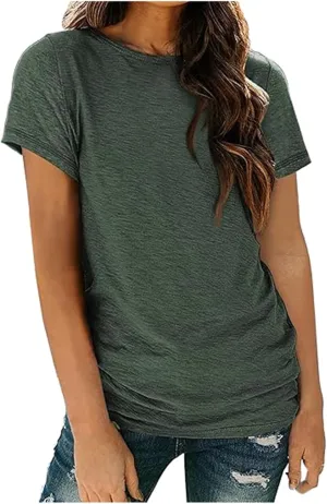 Basic T Shirts for Women Short Sleeve Casual Summer Tops Crewneck Dressy Tees Blouses Trendy Solid Loose Fit Tshirt