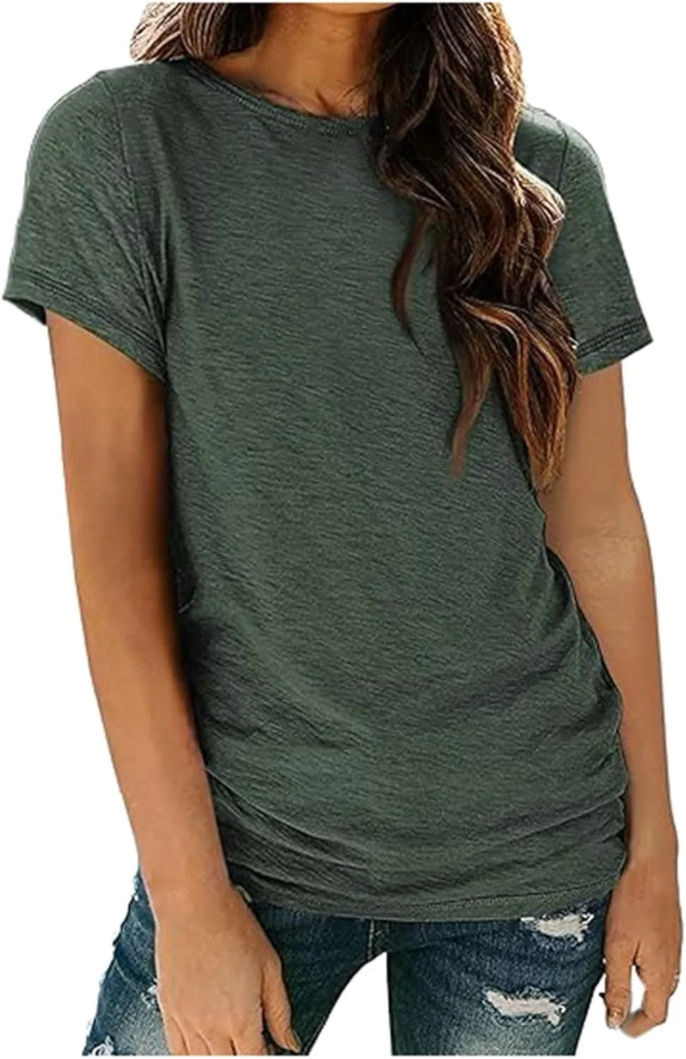 Basic T Shirts for Women Short Sleeve Casual Summer Tops Crewneck Dressy Tees Blouses Trendy Solid Loose Fit Tshirt