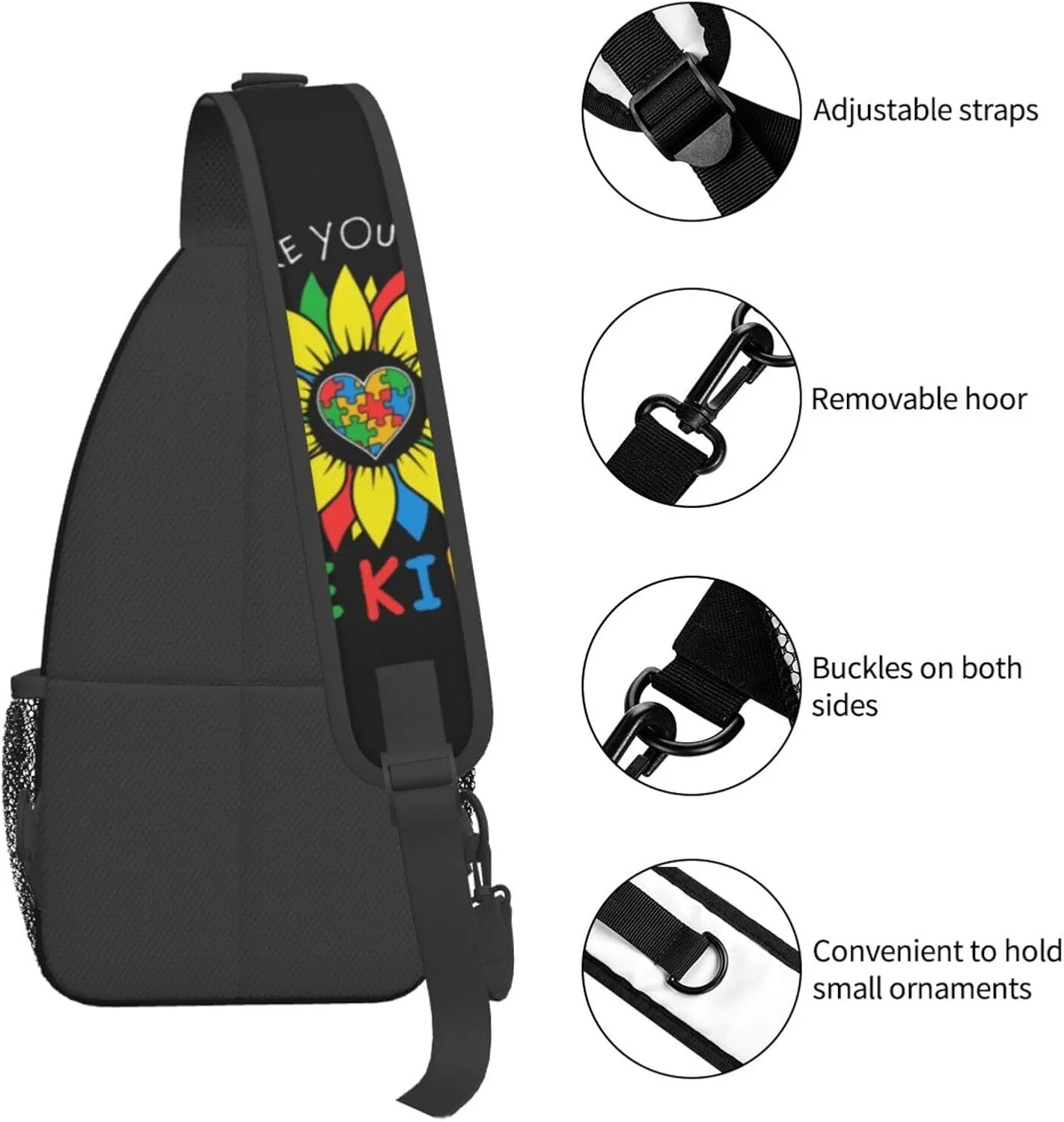 Be Anything Be Kind Autism Awareness Crossbody Bag Adjustable Sling Bag Casual Chest Bags Travel Shoulder Backpack