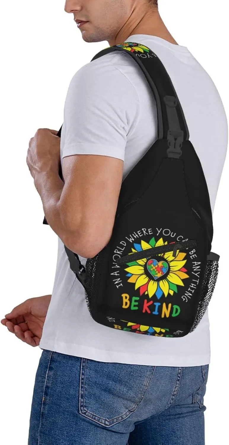 Be Anything Be Kind Autism Awareness Crossbody Bag Adjustable Sling Bag Casual Chest Bags Travel Shoulder Backpack