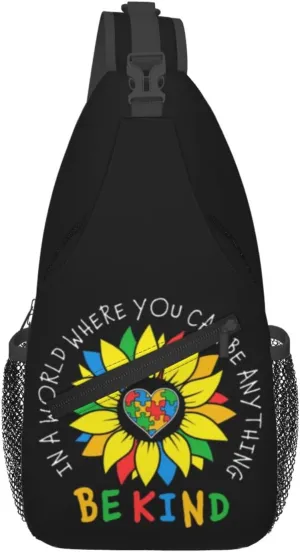 Be Anything Be Kind Autism Awareness Crossbody Bag Adjustable Sling Bag Casual Chest Bags Travel Shoulder Backpack