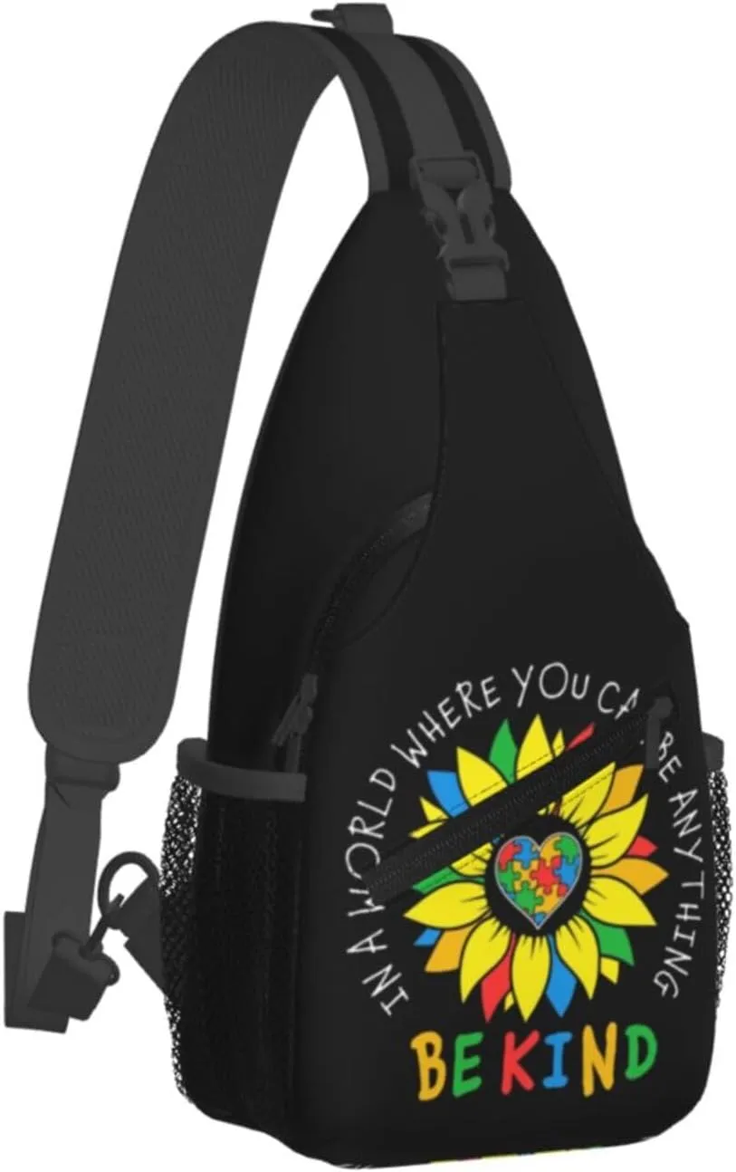 Be Anything Be Kind Autism Awareness Crossbody Bag Adjustable Sling Bag Casual Chest Bags Travel Shoulder Backpack