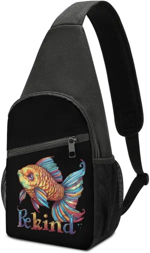 Be Kind Rainbow Fish Crossbody Bags for Women Men Sling Bag Casual Chest Bag Daypack for Travel Sport Hiking