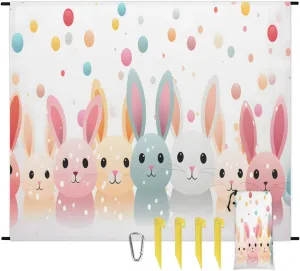 Beach Blanket, Bunny Easter Sandproof Beach Mat, Waterproof Quick Drying Sand Free Mat with 4 x Ground Spikes for Outdoor Travel Camping Hiking, Bunny Rabbit 68 x 59 in