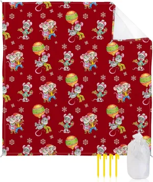 Beach Blanket, Christmas Cartoon Mouse Colorful Lanterns Snowflake Red Beach Mat 95"x80" Large Picnic Blanket,Sandproof Waterproof Outdoor Beach Blankets for Travel Camping Hiking Beach Vacation