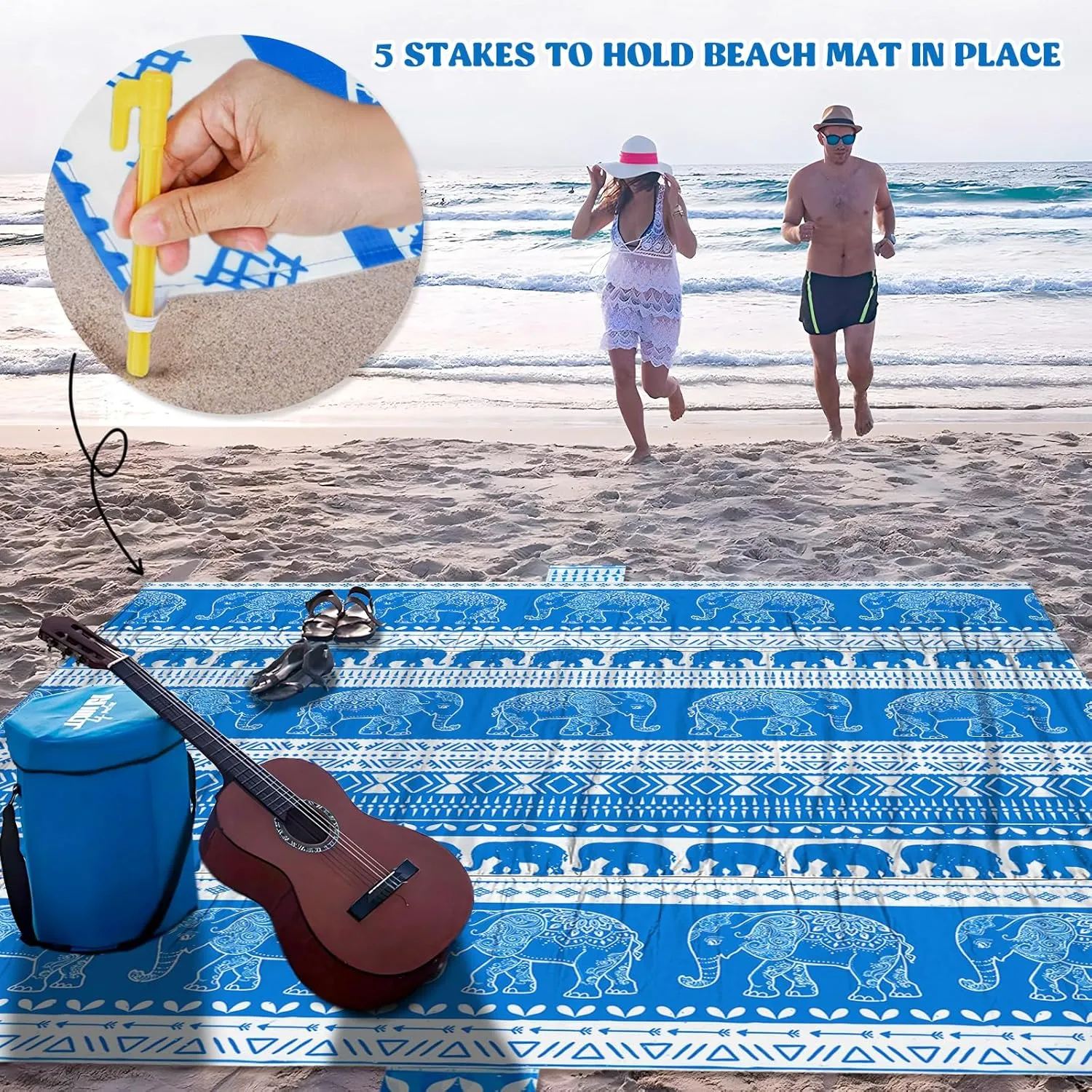 Beach Blanket Sandproof 111''*121'' Extra Large Waterproof Windproof Durable Beach Mat Sand Free Mat