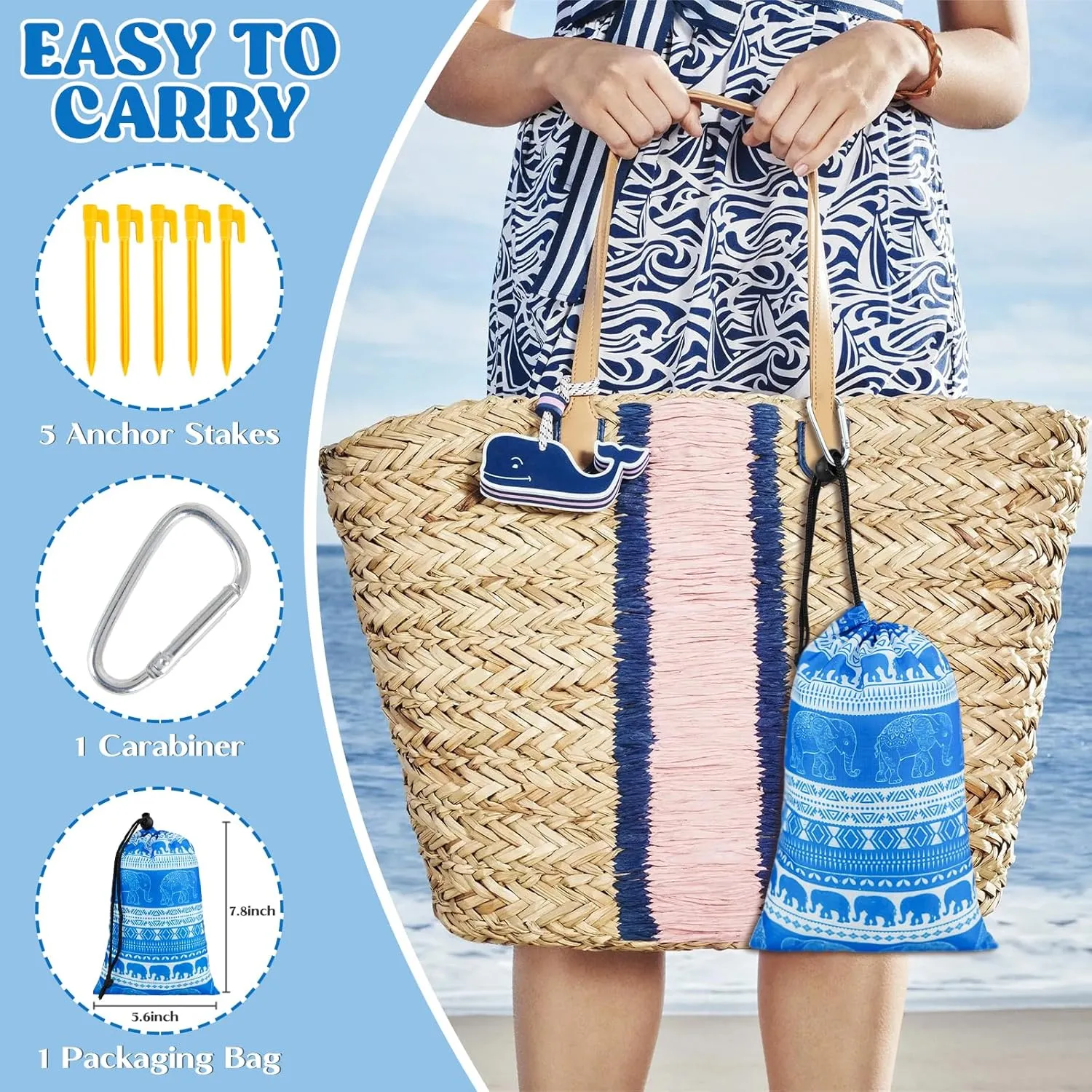 Beach Blanket Sandproof 111''*121'' Extra Large Waterproof Windproof Durable Beach Mat Sand Free Mat