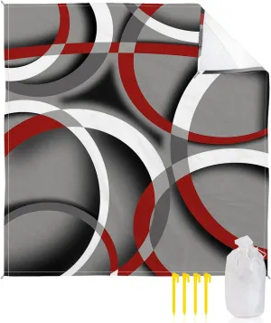 Beach Blanket Sandproof, Red Grey Art Modern Abstract Waterproof Beach Mat Lightweight Quick Drying Picnic Blanket Beach Essentials for Travel Camping Hiking 83x79in