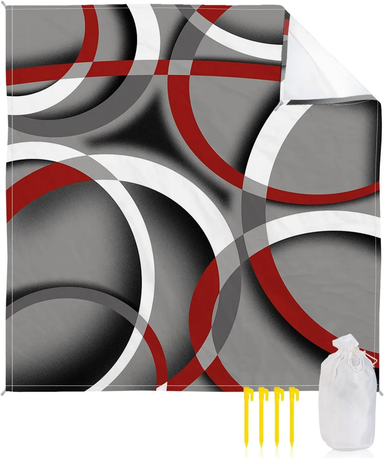 Beach Blanket Sandproof, Red Grey Art Modern Abstract Waterproof Beach Mat Lightweight Quick Drying Picnic Blanket Beach Essentials for Travel Camping Hiking 83x79in