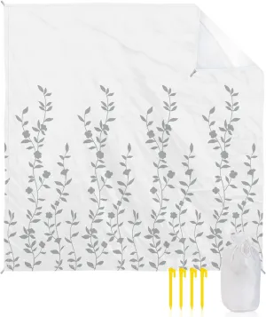 Beach Blanket Sandproof, Summer Plant Grey Flower Waterproof Beach Mat Lightweight Quick Drying Picnic Blanket Beach Essentials for Travel Camping Hiking 118x108in