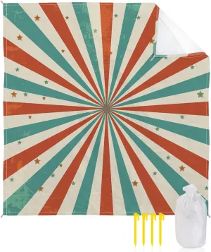 Beach Blanket Sandproof, Vintage Red Green Radiation with Stars Pattern Waterproof Beach Mat Lightweight Quick Drying Picnic Blanket Beach Essentials for Travel Camping Hiking 95x80in