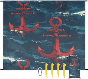 Beach Blanket, Vintage Anchor Theme Sandproof Beach Mat, Waterproof Quick Drying Sand Free Mat with 4 x Ground Spikes for Outdoor Travel Camping Hiking, Nautical 68 x 59 in
