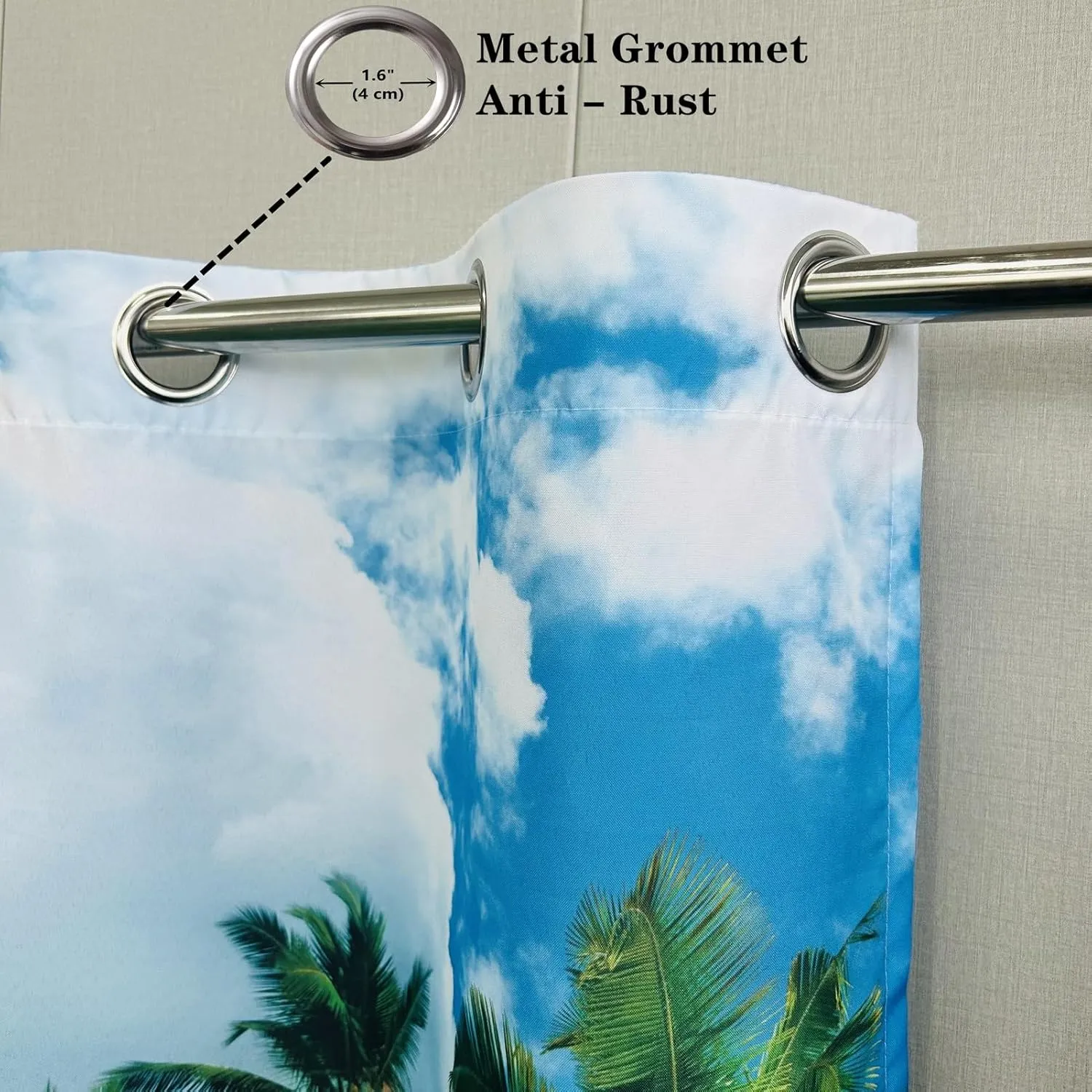 Beach Curtains W27.5 x L39 Inch Grommet Tropical Coastal Island Palm Trees Summer Ocean Waves Pattern Waterproof Fabric Window Drapes for Bedroom Kitchen Bathroom Window Small Closet 2 Panels