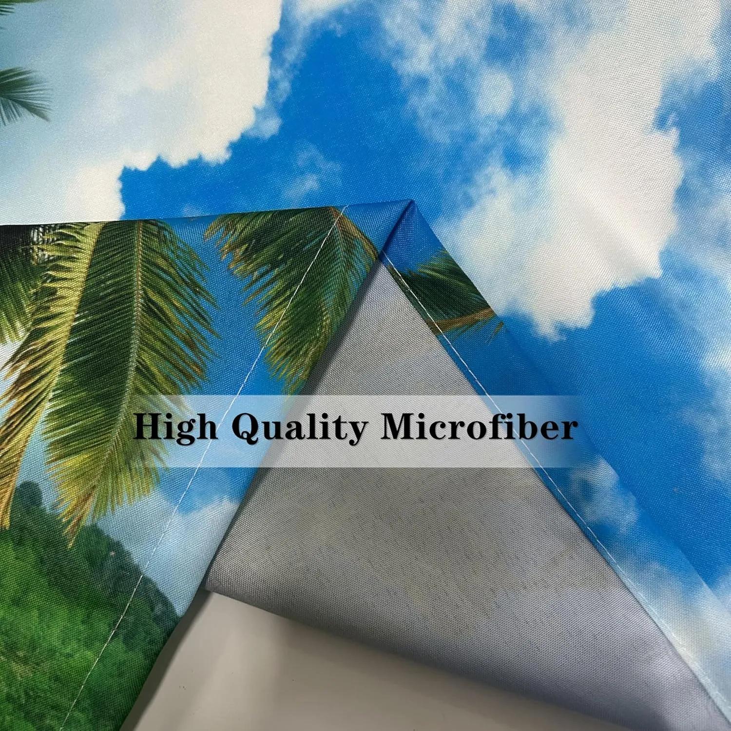 Beach Curtains W27.5 x L39 Inch Grommet Tropical Coastal Island Palm Trees Summer Ocean Waves Pattern Waterproof Fabric Window Drapes for Bedroom Kitchen Bathroom Window Small Closet 2 Panels