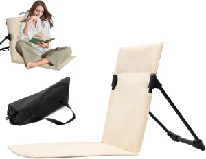 Beach Mat Recliner Lightweight Beach Mat with Backrest One-Step Assembly Foldable Beach Mat Chair with Carry Bag for Holidays Garden Camping Park Beige, Beach Mat Recliner