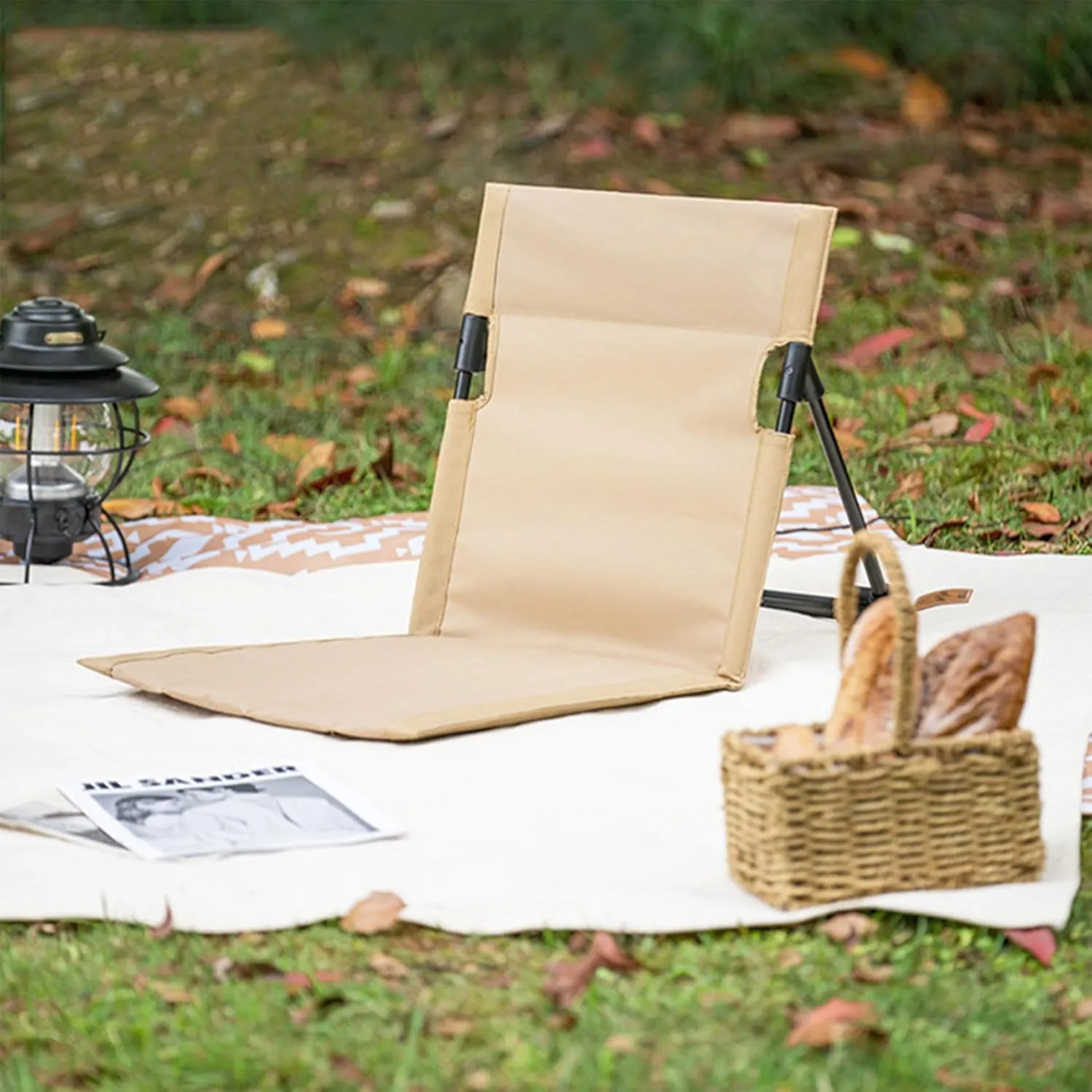 Beach Mat Recliner Lightweight Beach Mat with Backrest One-Step Assembly Foldable Beach Mat Chair with Carry Bag for Holidays Garden Camping Park Beige, Beach Mat Recliner