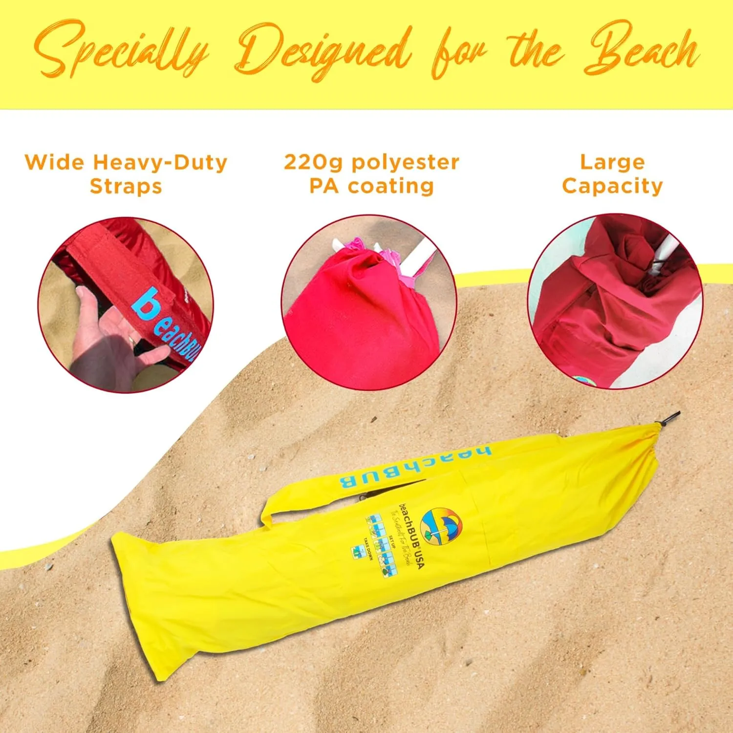 Beach Umbrella Bag - Waterproof & Foldable Beach Bag for Umbrellas with Wide Padded Shoulder Strap & Molded Carry Handle