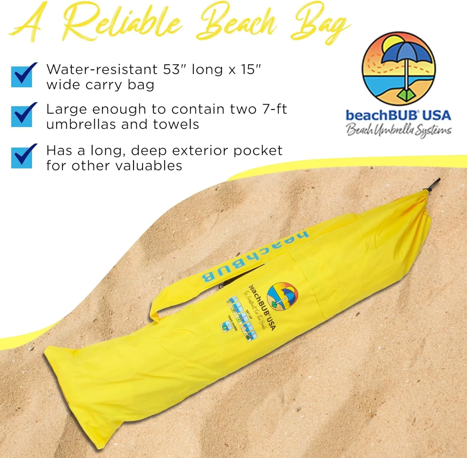 Beach Umbrella Bag - Waterproof & Foldable Beach Bag for Umbrellas with Wide Padded Shoulder Strap & Molded Carry Handle