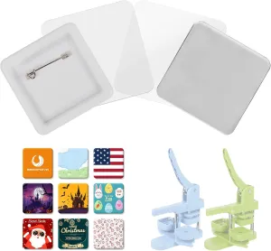 BEAMNOVA 100 Sets of Square Button Maker Supplies 50 * 50mm / 1.97 * 1.97 in Blank Badges Parts for Round Pin Maker, Supplies Only, Machine NOT Included