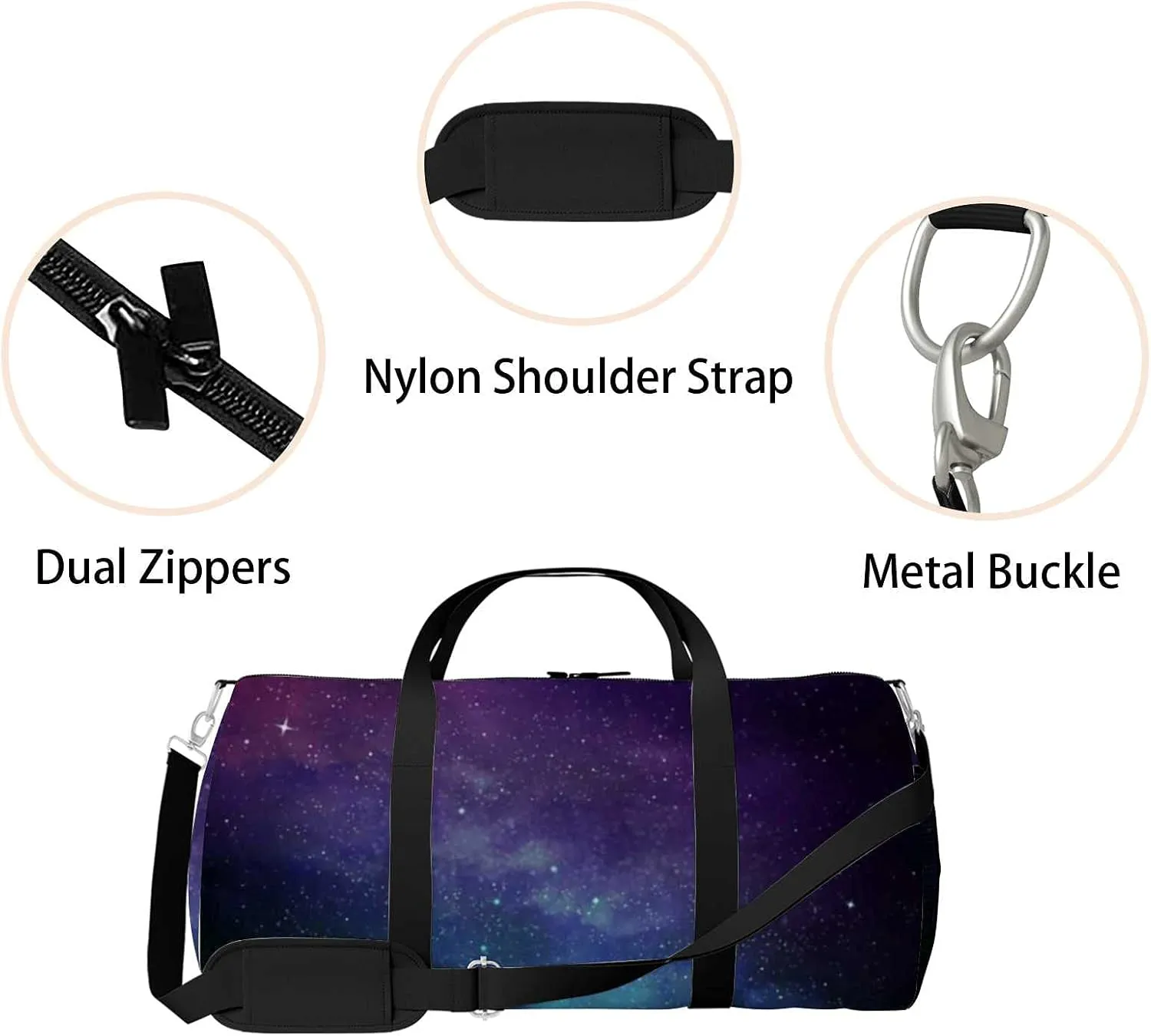 Beautiful Universe Galaxy Sports Duffel Bag Travel Gym Tote Bags Lightweight Durable Shoulder Strap Waterproof Polyester Outside Mesh Pocket Overnight Trip Duffel Bag for Women Men
