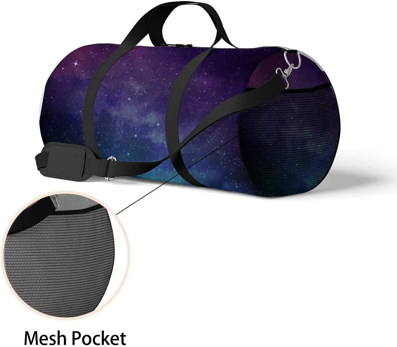Beautiful Universe Galaxy Sports Duffel Bag Travel Gym Tote Bags Lightweight Durable Shoulder Strap Waterproof Polyester Outside Mesh Pocket Overnight Trip Duffel Bag for Women Men
