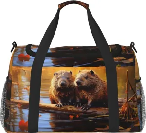 beaver working3 print Carry on Luggage for Women Men Shoulder Weekender Crossbody Bag for Yoga Travel Must Haves