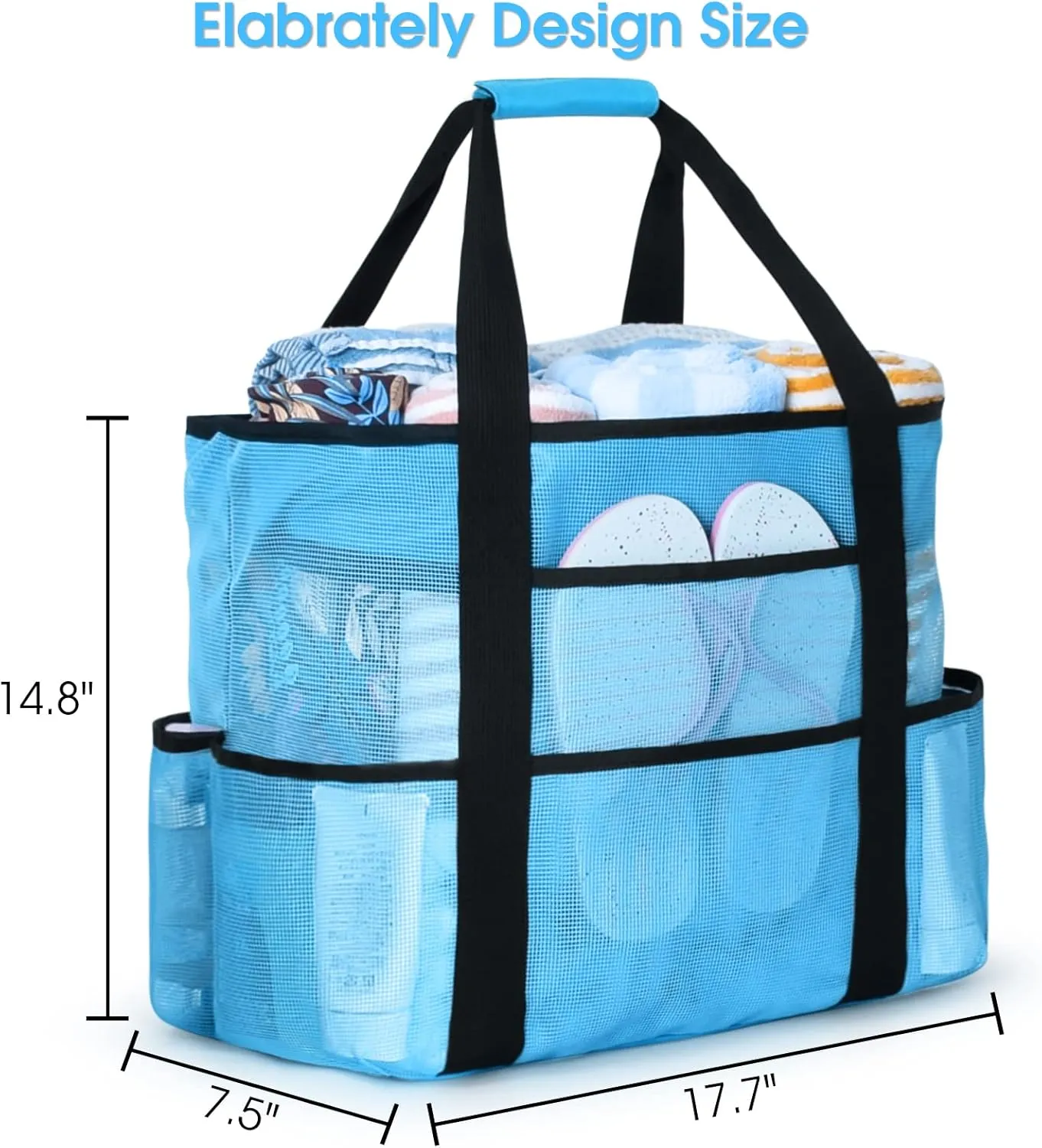 Becokan Beach Bags for Women Mesh Beach Bag for Women Swim Pool Bag Beach Tote Bag for Vacation Zipper Closure 9 Pockets