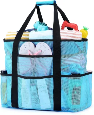 Becokan Beach Bags for Women Mesh Beach Bag for Women Swim Pool Bag Beach Tote Bag for Vacation Zipper Closure 9 Pockets