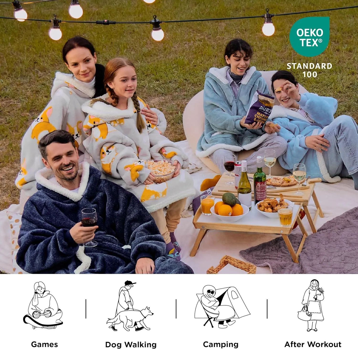 Bedsure Wearable Blanket Hoodie, Sherpa Hooded Blanket Printed for Adult & Kids as Gifts for Women, Mom Gifts Sherpa Hoodie, Standard, Corgi, Silver Grey
