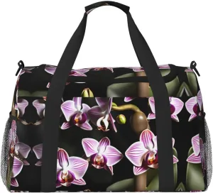 Bell orchid pattern print Carry on Luggage for Women Men Shoulder Weekender Crossbody Bag for Yoga Travel Must Haves