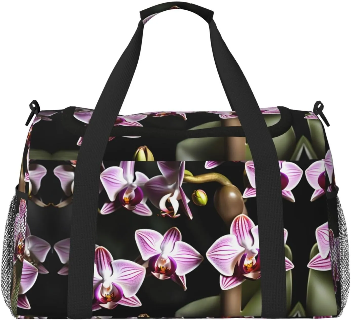 Bell orchid pattern print Carry on Luggage for Women Men Shoulder Weekender Crossbody Bag for Yoga Travel Must Haves