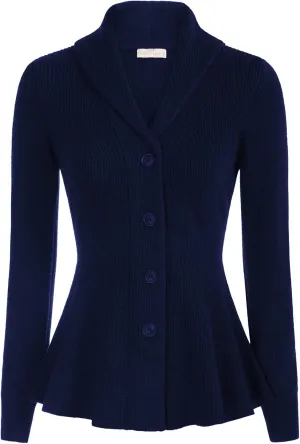 Belle Poque Women Vintage Cardigan Sweater Shawl Lapel Button Down Sweater Outwear Coat