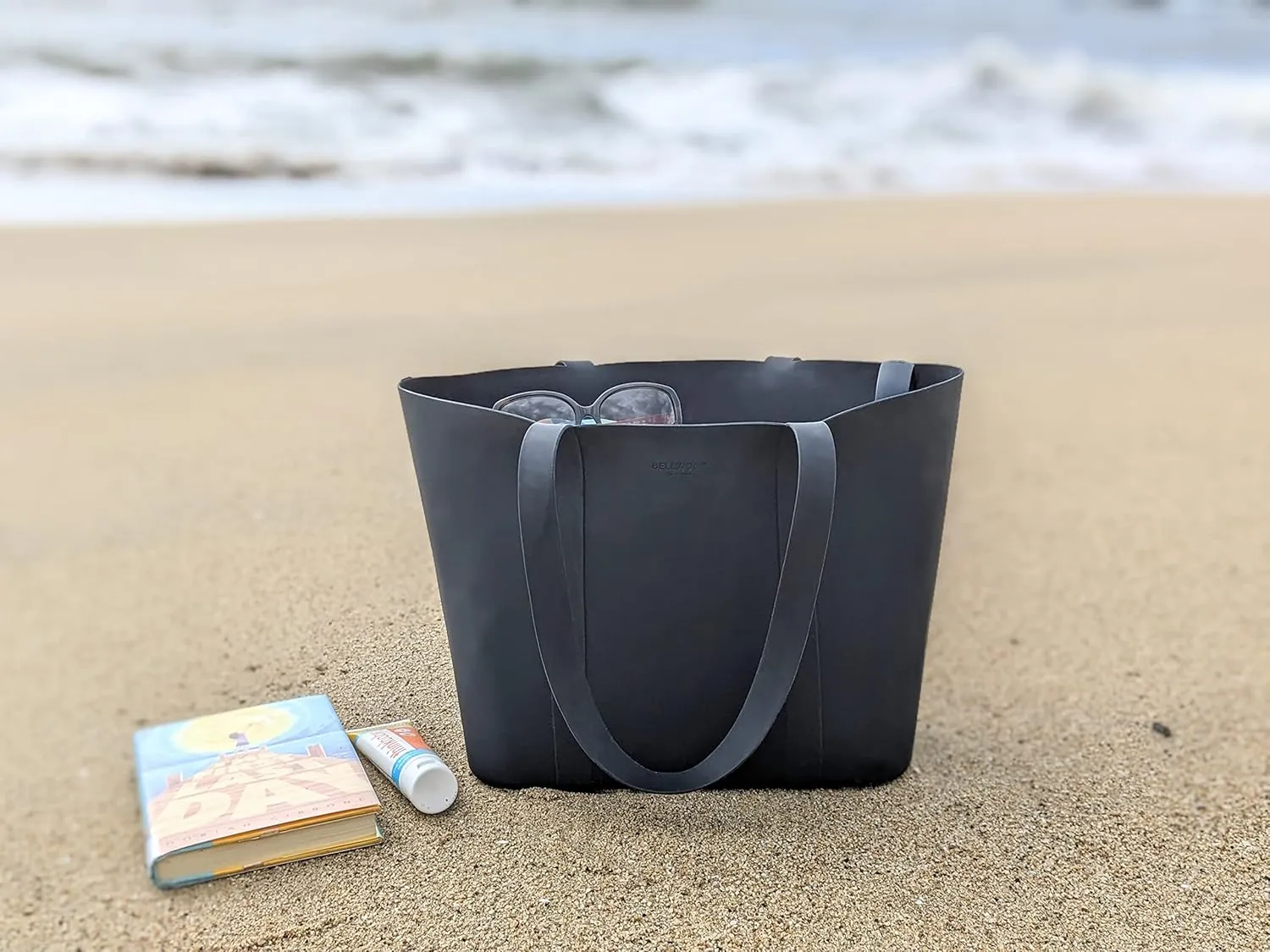 Bellwood Silicone Beach Tote Bag for Beach Pool Camping Shopping, Minimalism Standable Waterproof Washable