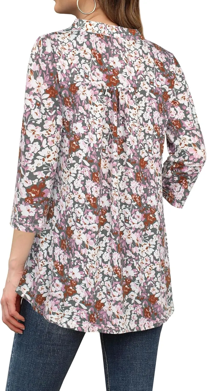 BEPEI Womens Tops Dressy Casual 3/4 Sleeve Blouses V Neck Business Work Shirts