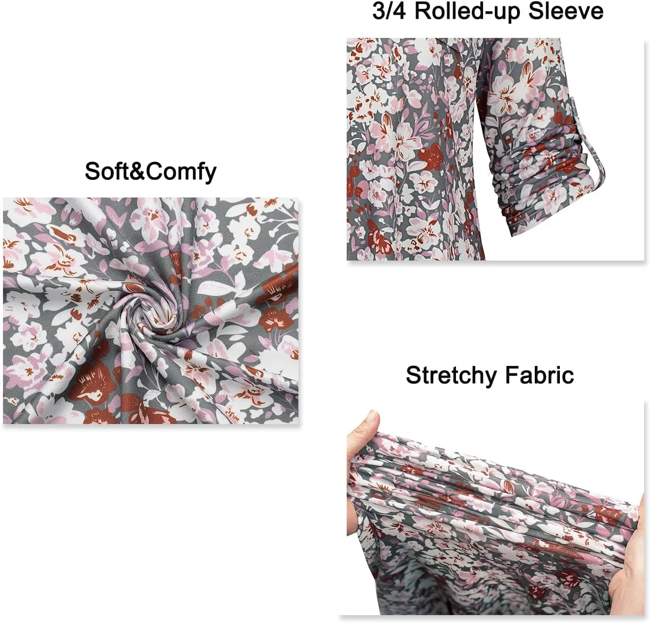 BEPEI Womens Tops Dressy Casual 3/4 Sleeve Blouses V Neck Business Work Shirts